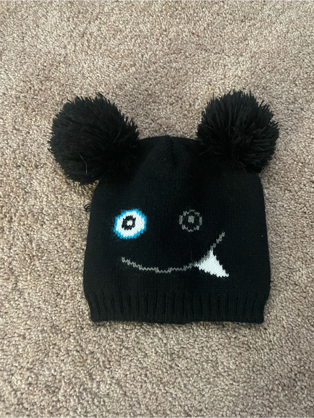 Kids Black Pom-Pom Monster Beanie Hat